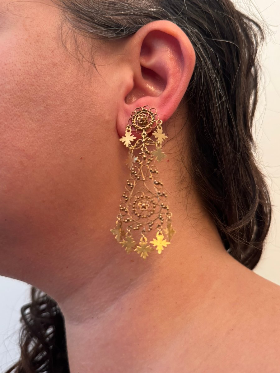 Paire de boucle d’oreille pendantes en or Méditerranéenne-photo-8