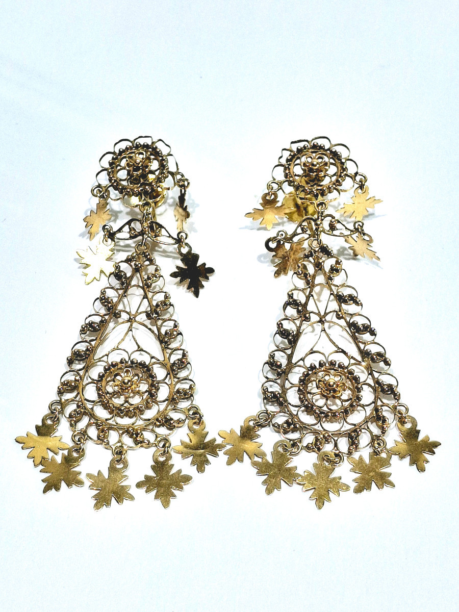 Paire de boucle d’oreille pendantes en or Méditerranéenne