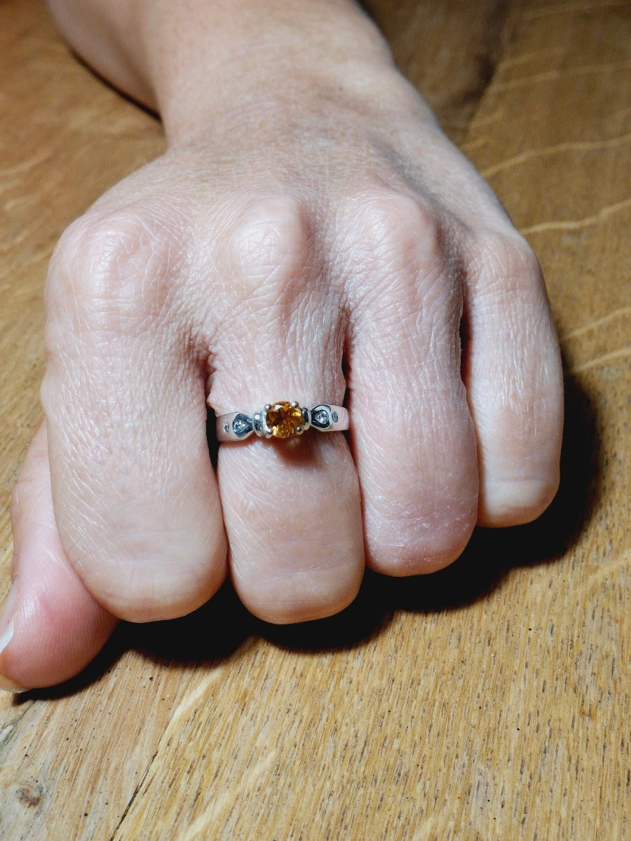 Bague En Or Blanc Diamants Et Citrine-photo-4