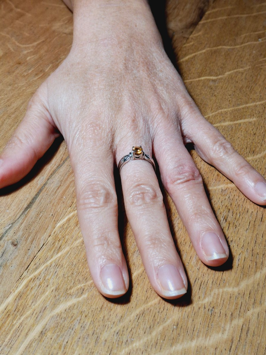 Bague En Or Blanc Diamants Et Citrine-photo-7