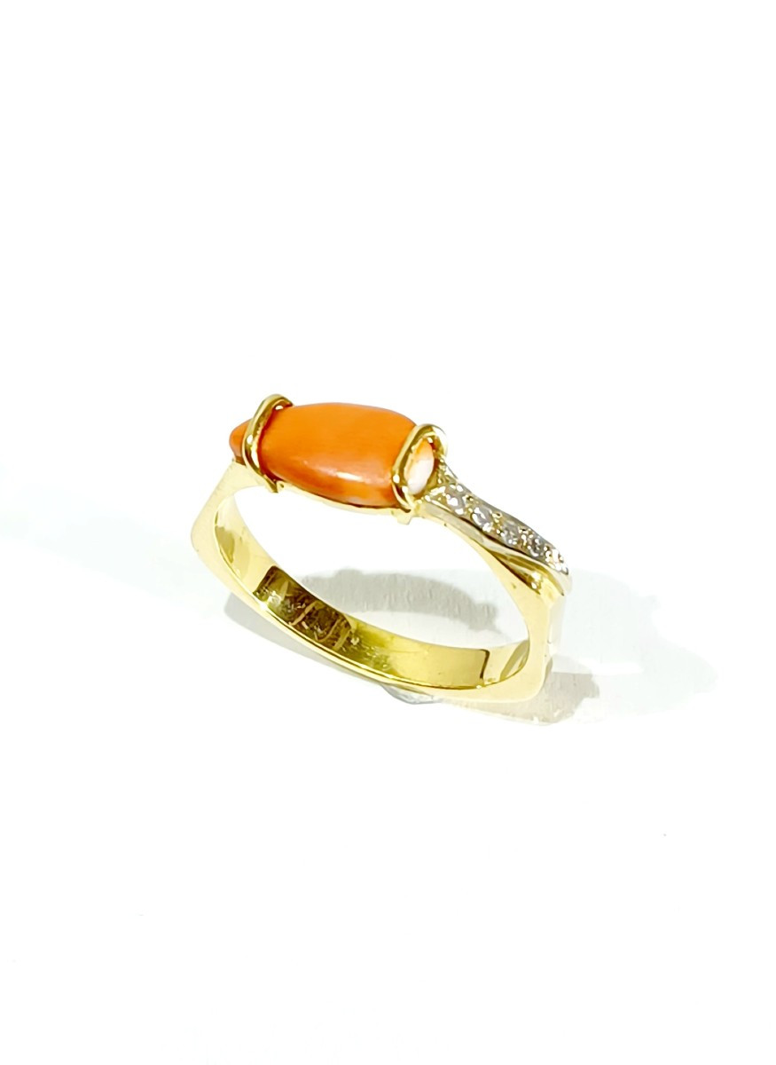 Gold, Coral And Diamond Ring