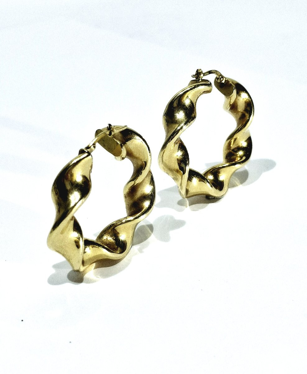 Pair Of Twisted Gold Hoop Earrings-photo-3