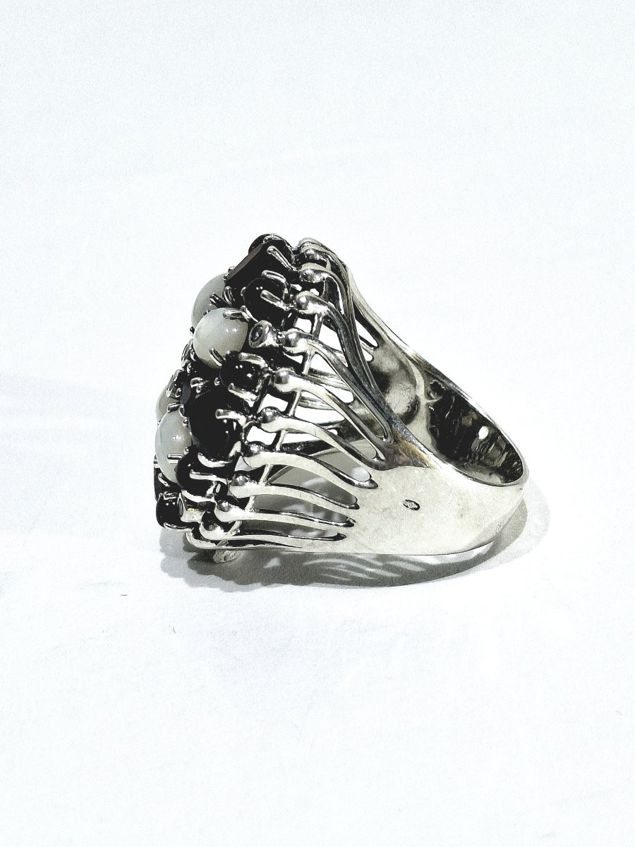 Bague Argent, Nacre Et Grenats-photo-4