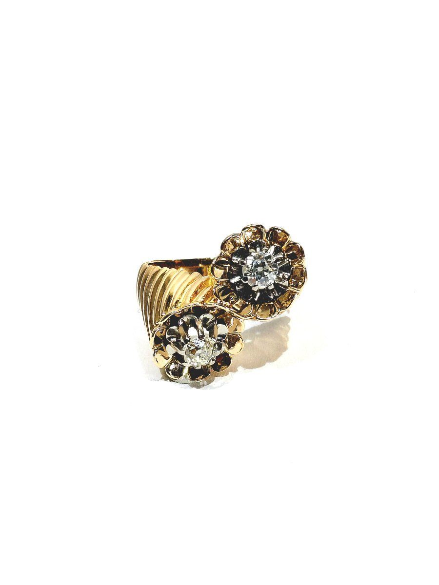 Bague “Toi Et Moi” Or Rose, Platine Et Diamants -photo-2