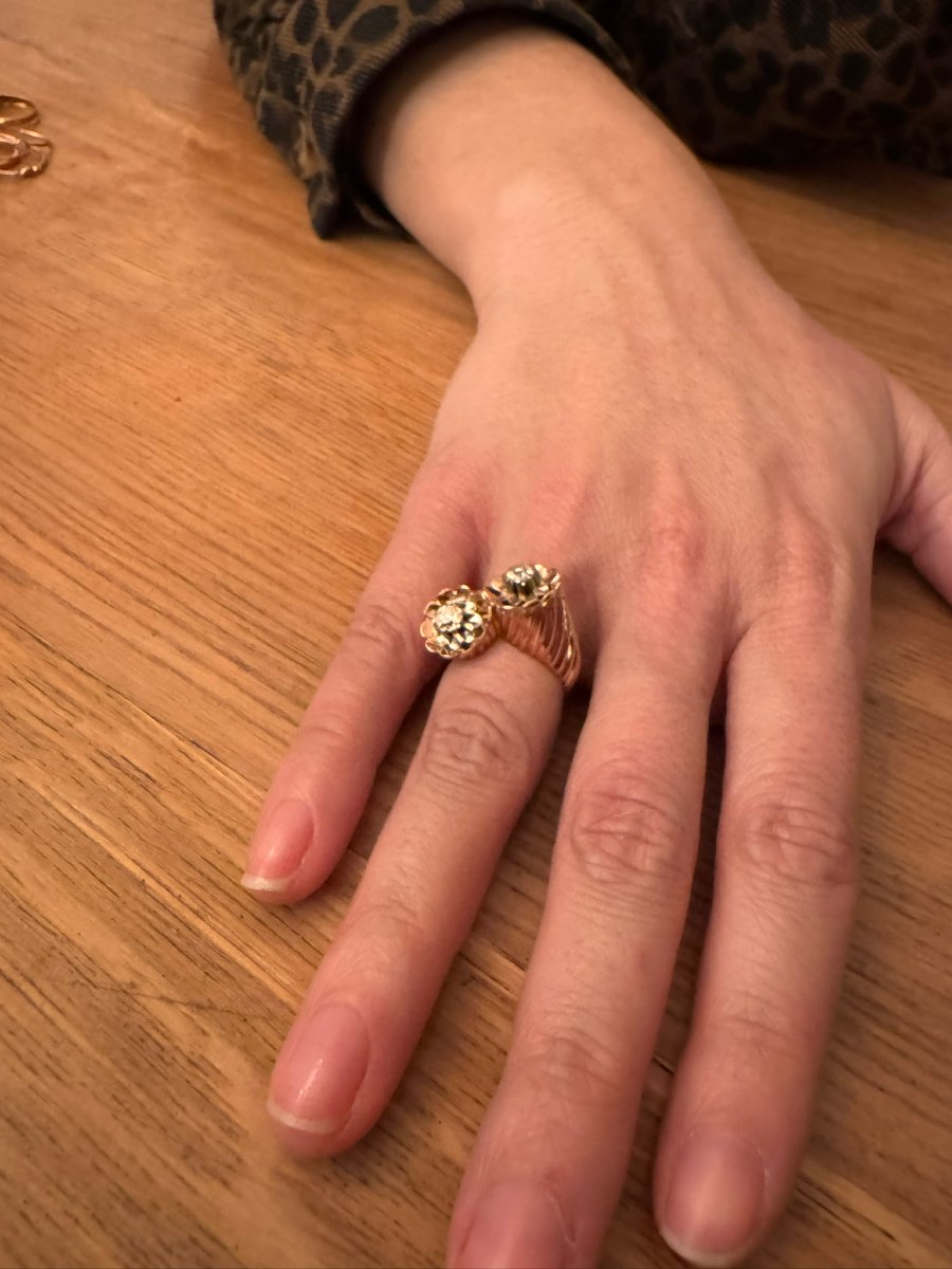 Bague “Toi Et Moi” Or Rose, Platine Et Diamants -photo-4