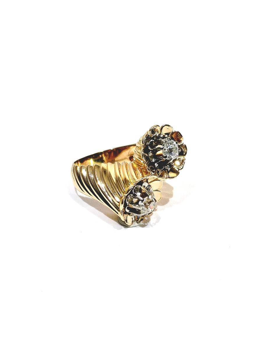 Bague “Toi Et Moi” Or Rose, Platine Et Diamants -photo-4