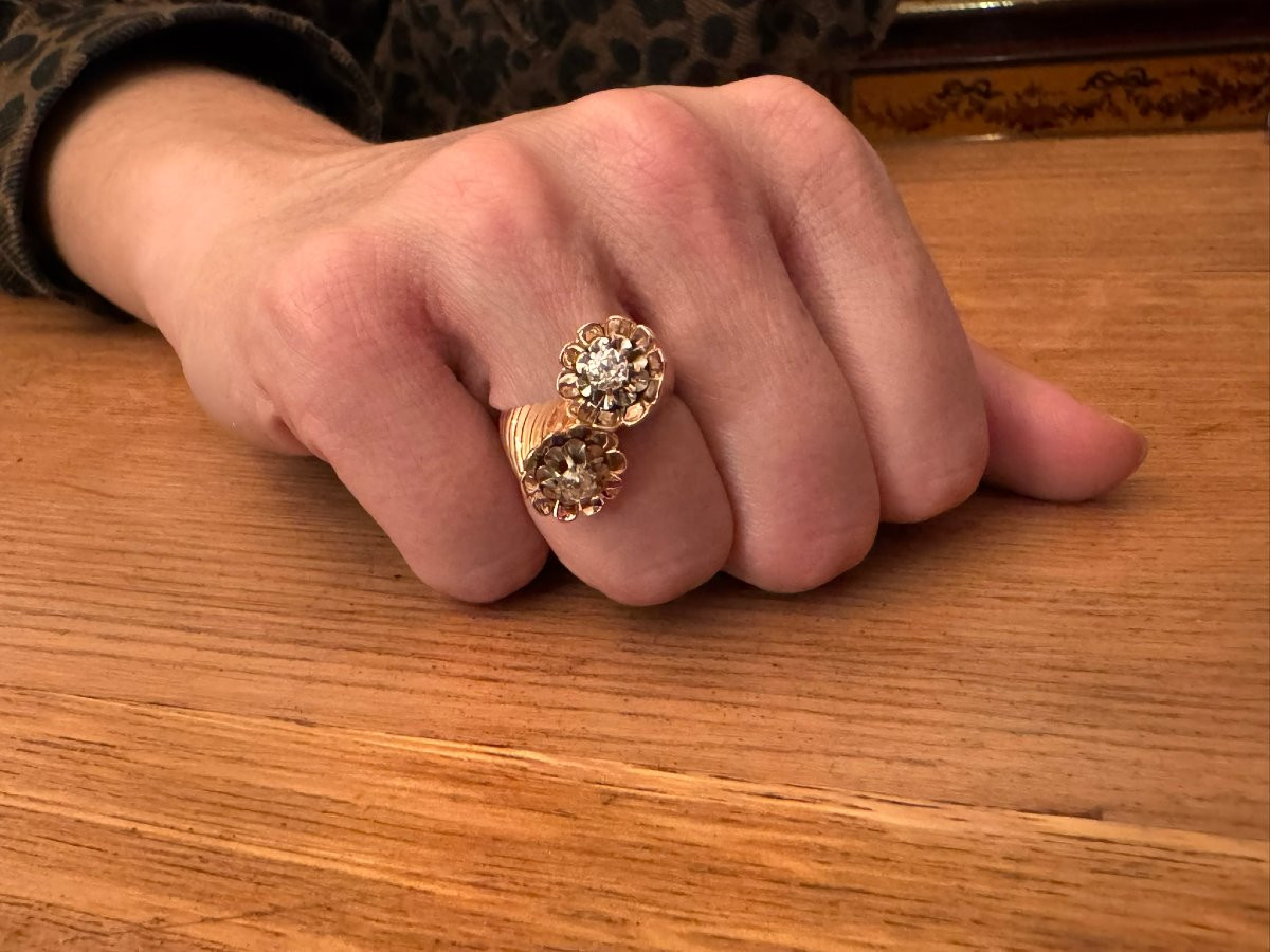 Bague “Toi Et Moi” Or Rose, Platine Et Diamants -photo-7