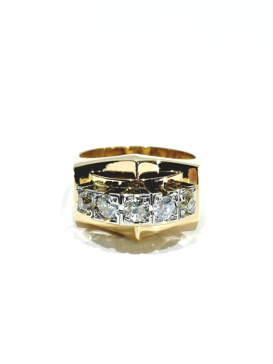 Bague Tank Art Déco Or Rose, Platine Et Diamants -photo-2