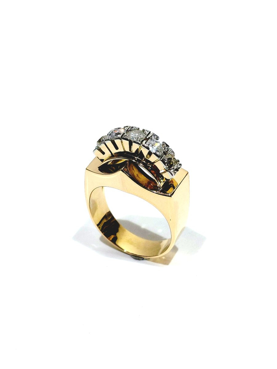 Bague Tank Art Déco Or Rose, Platine Et Diamants -photo-3