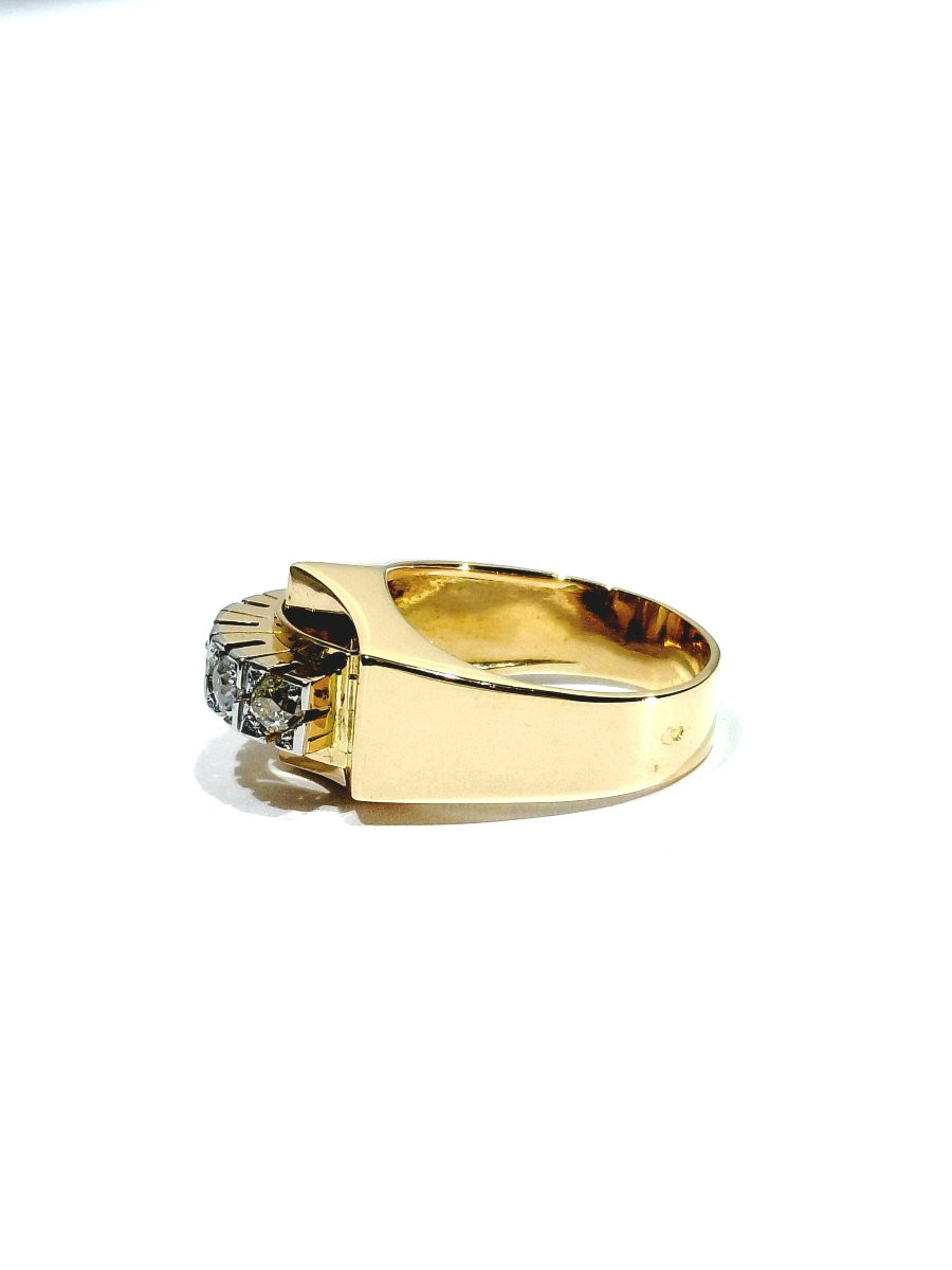 Bague Tank Art Déco Or Rose, Platine Et Diamants -photo-1