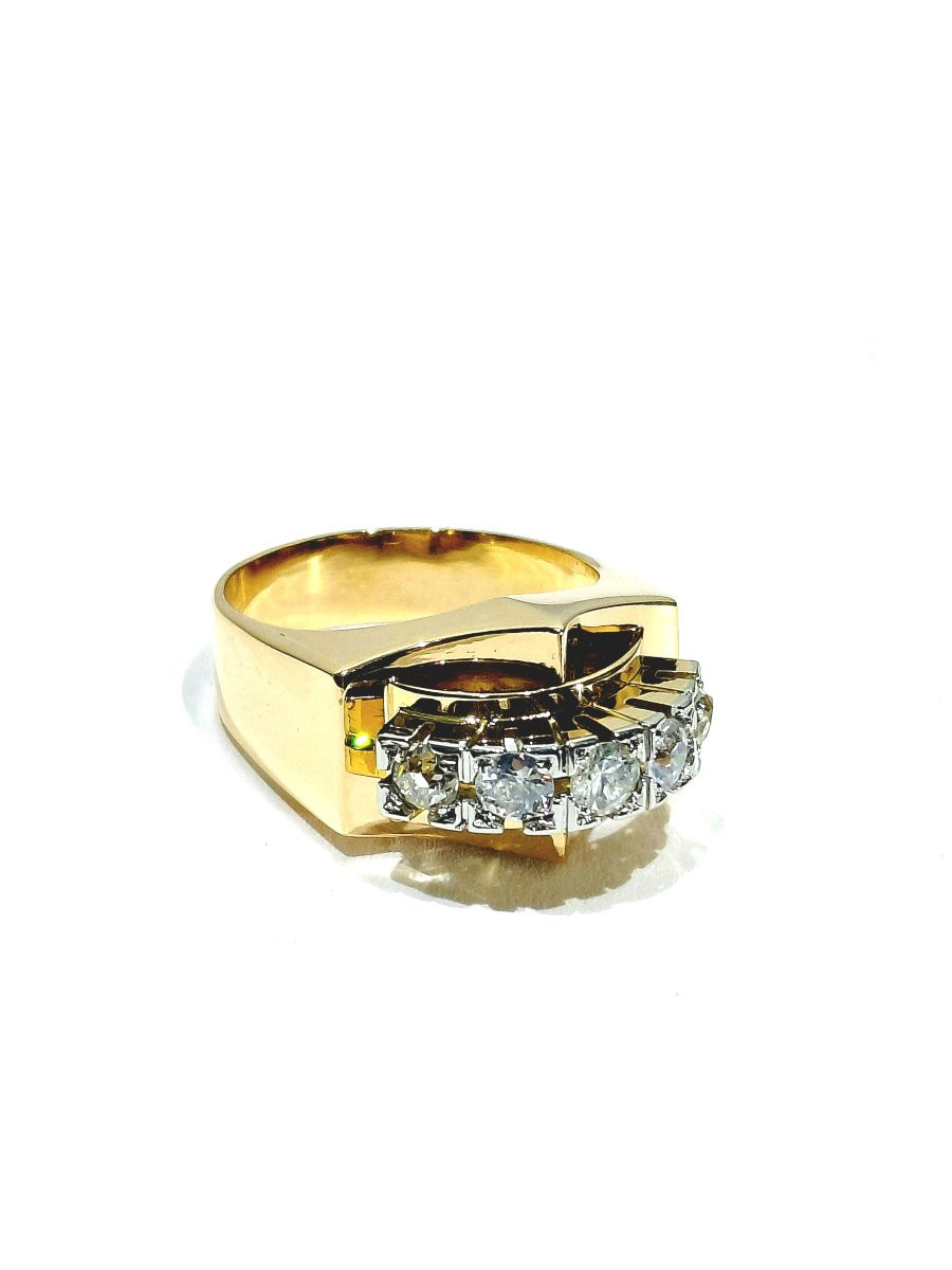 Bague Tank Art Déco Or Rose, Platine Et Diamants -photo-4