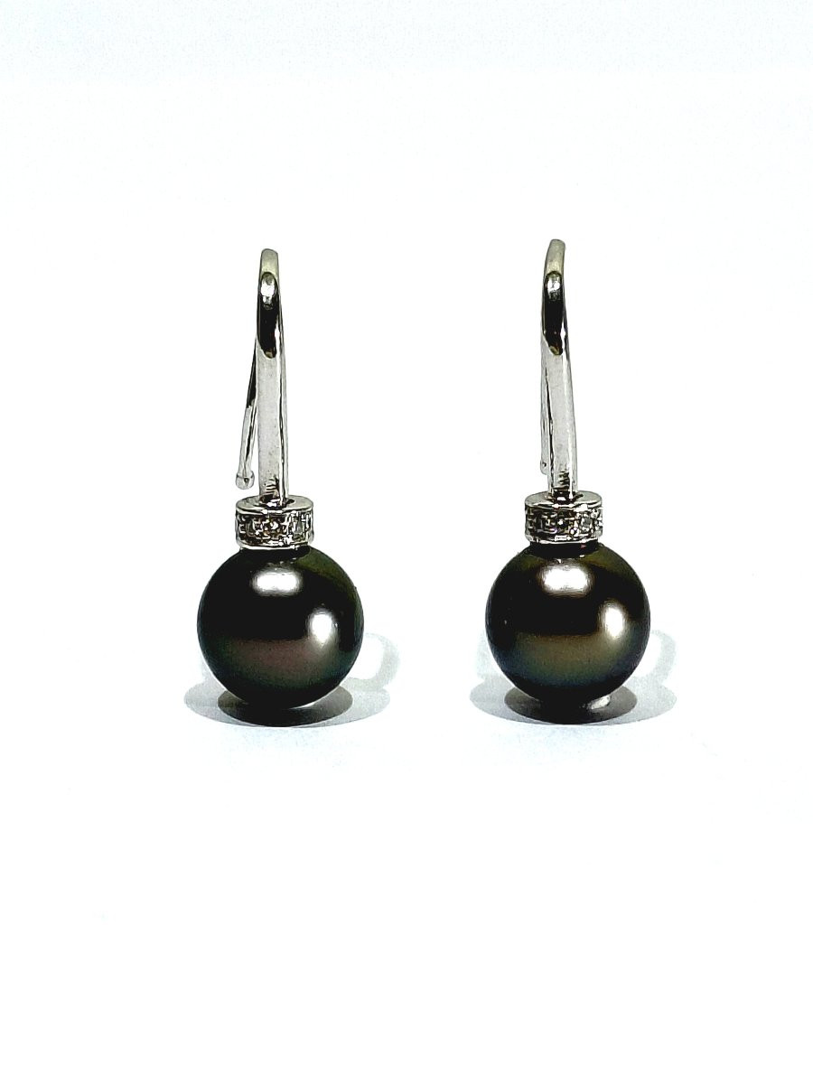 Paire de boucle d’oreilles or blanc perles et diamants-photo-3