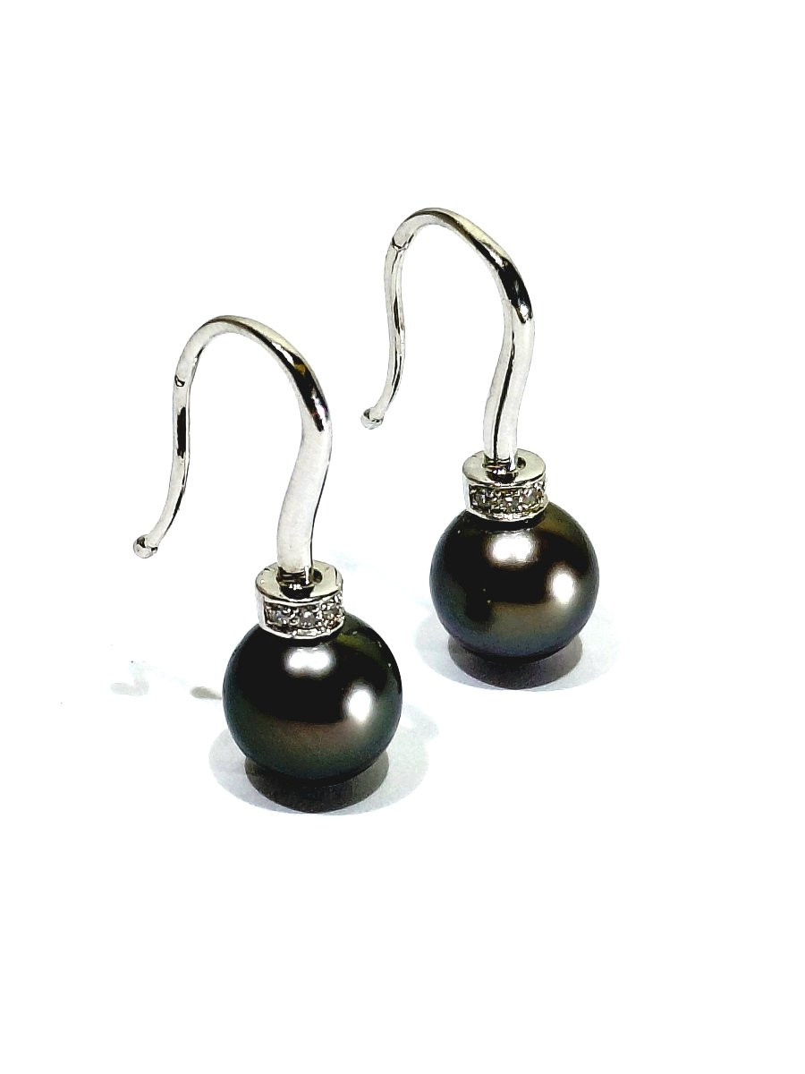 Paire de boucle d’oreilles or blanc perles et diamants-photo-4