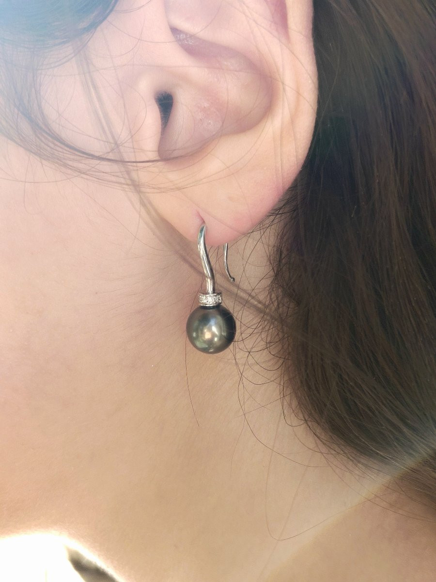 Paire de boucle d’oreilles or blanc perles et diamants-photo-1