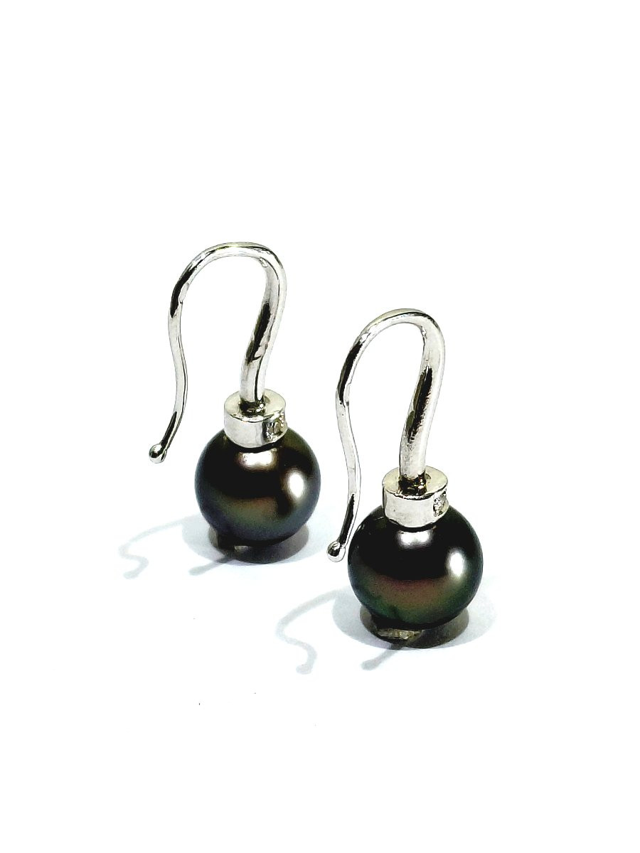 Paire de boucle d’oreilles or blanc perles et diamants-photo-3