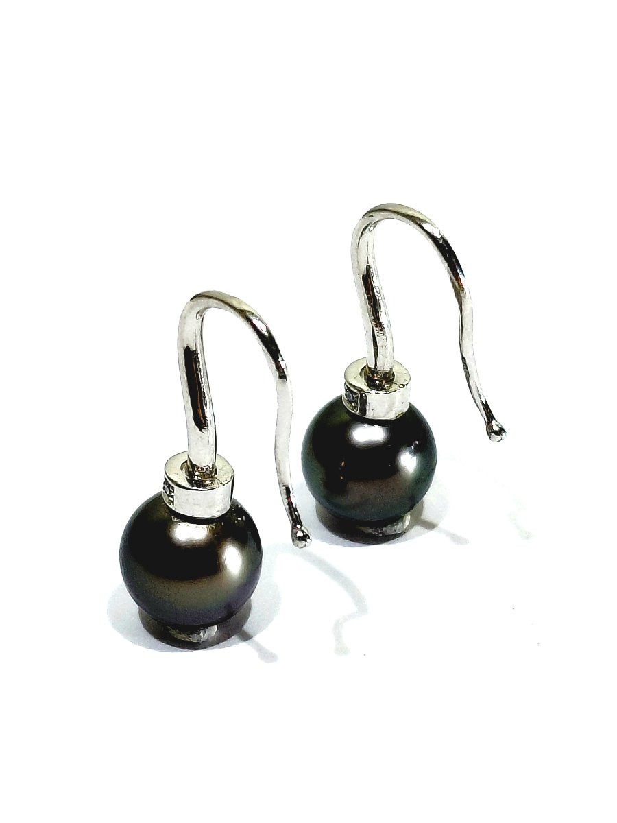 Paire de boucle d’oreilles or blanc perles et diamants-photo-4