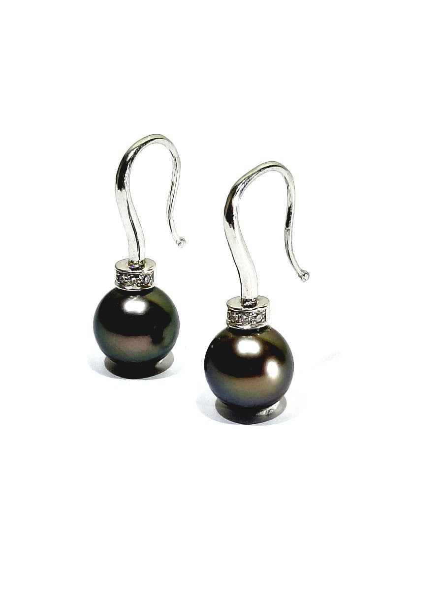 Paire de boucle d’oreilles or blanc perles et diamants-photo-5