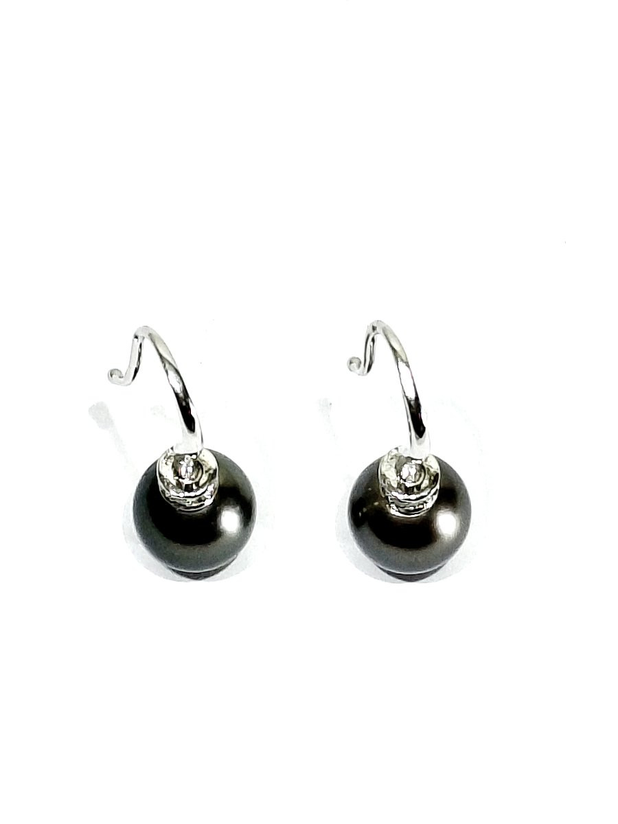 Paire de boucle d’oreilles or blanc perles et diamants-photo-6