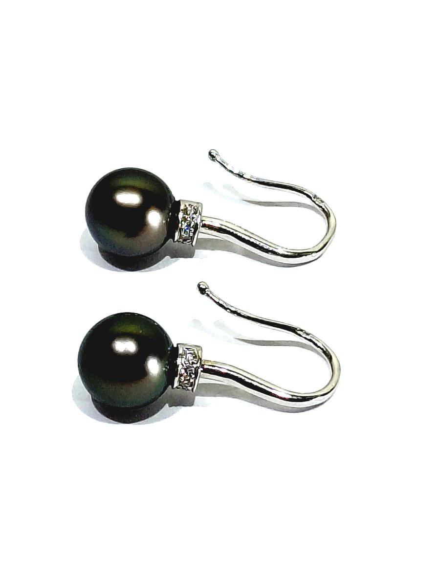 Paire de boucle d’oreilles or blanc perles et diamants-photo-7