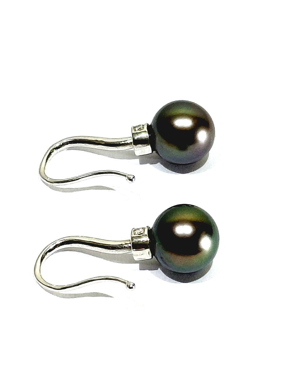 Paire de boucle d’oreilles or blanc perles et diamants-photo-8