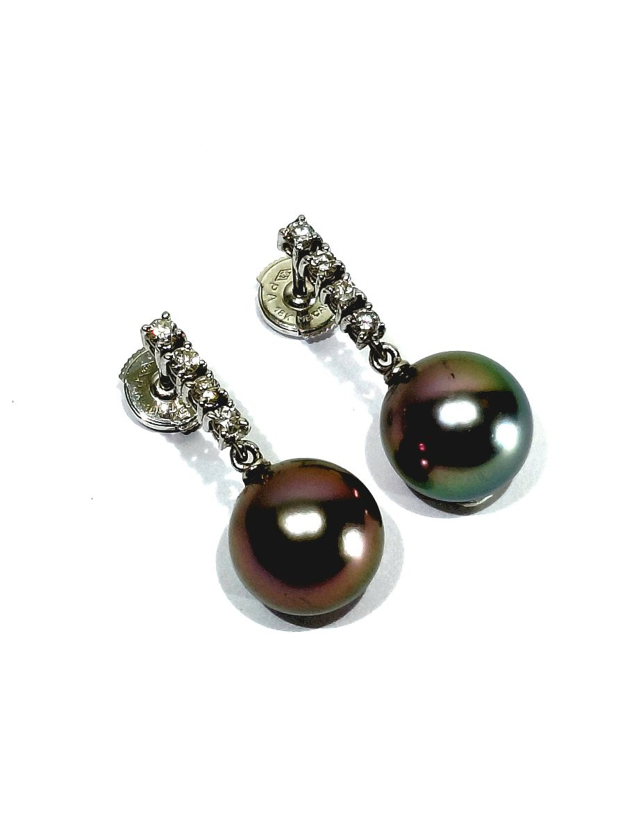 Pair Of White Gold Earrings With Pearls And Diamonds-photo-3