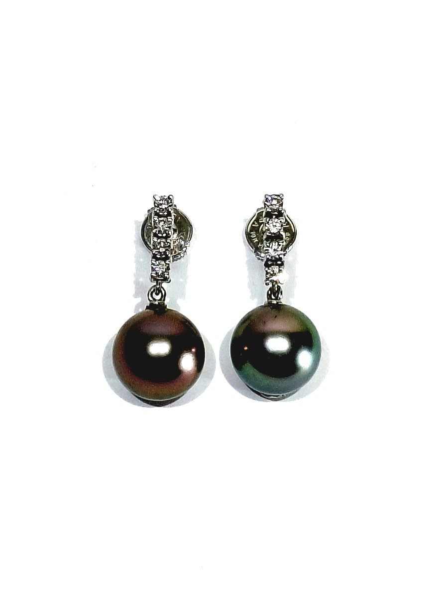 Pair Of White Gold Earrings With Pearls And Diamonds-photo-4