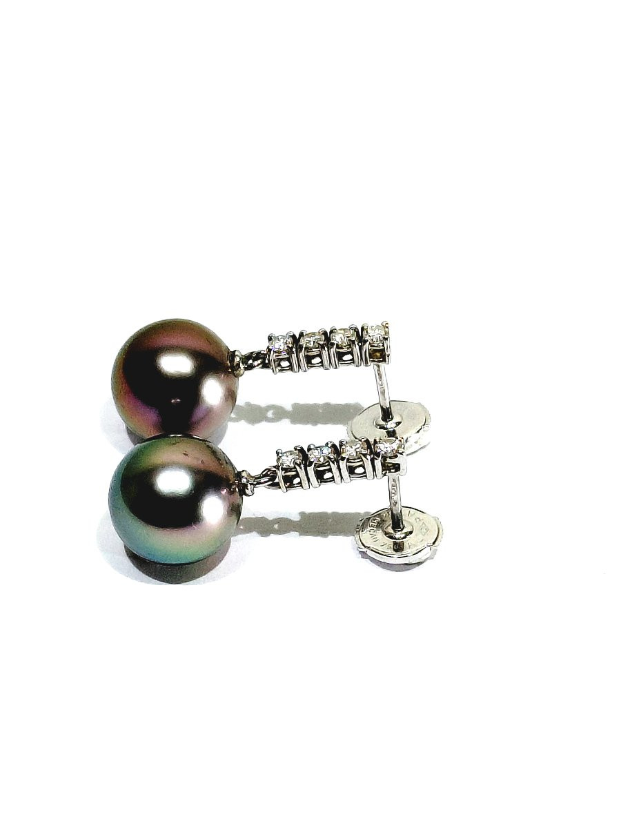 Pair Of White Gold Earrings With Pearls And Diamonds-photo-5