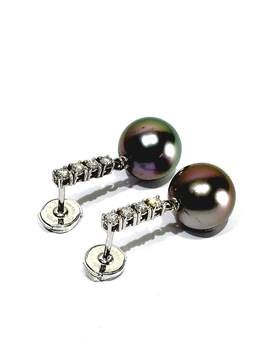 Pair Of White Gold Earrings With Pearls And Diamonds-photo-6