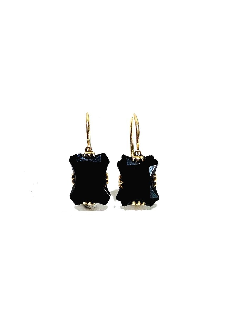 Paire de boucle d’oreille or et onyx 1819-1838-photo-2