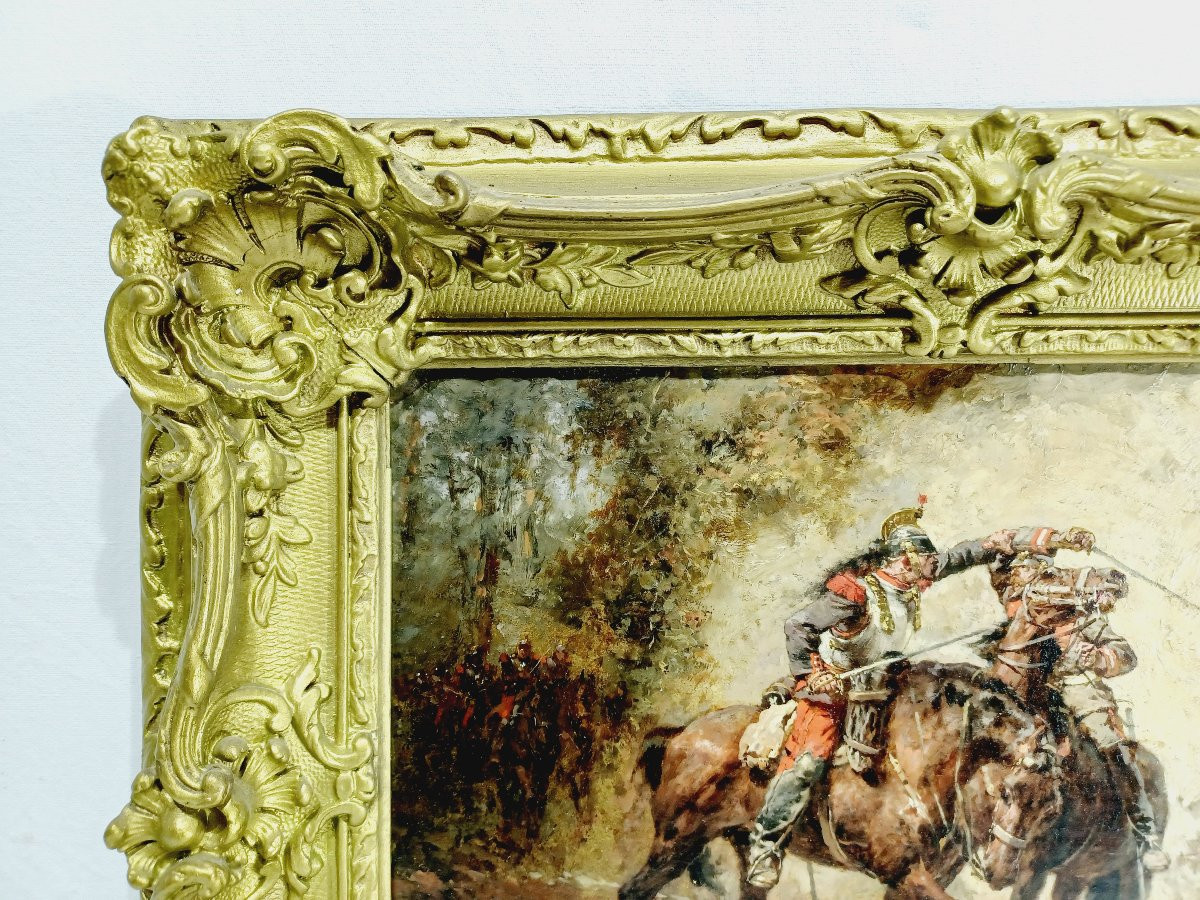 Wilfrid Constant Beauquesne -  Huile Sur Toile « Combat de cavaliers »-photo-1