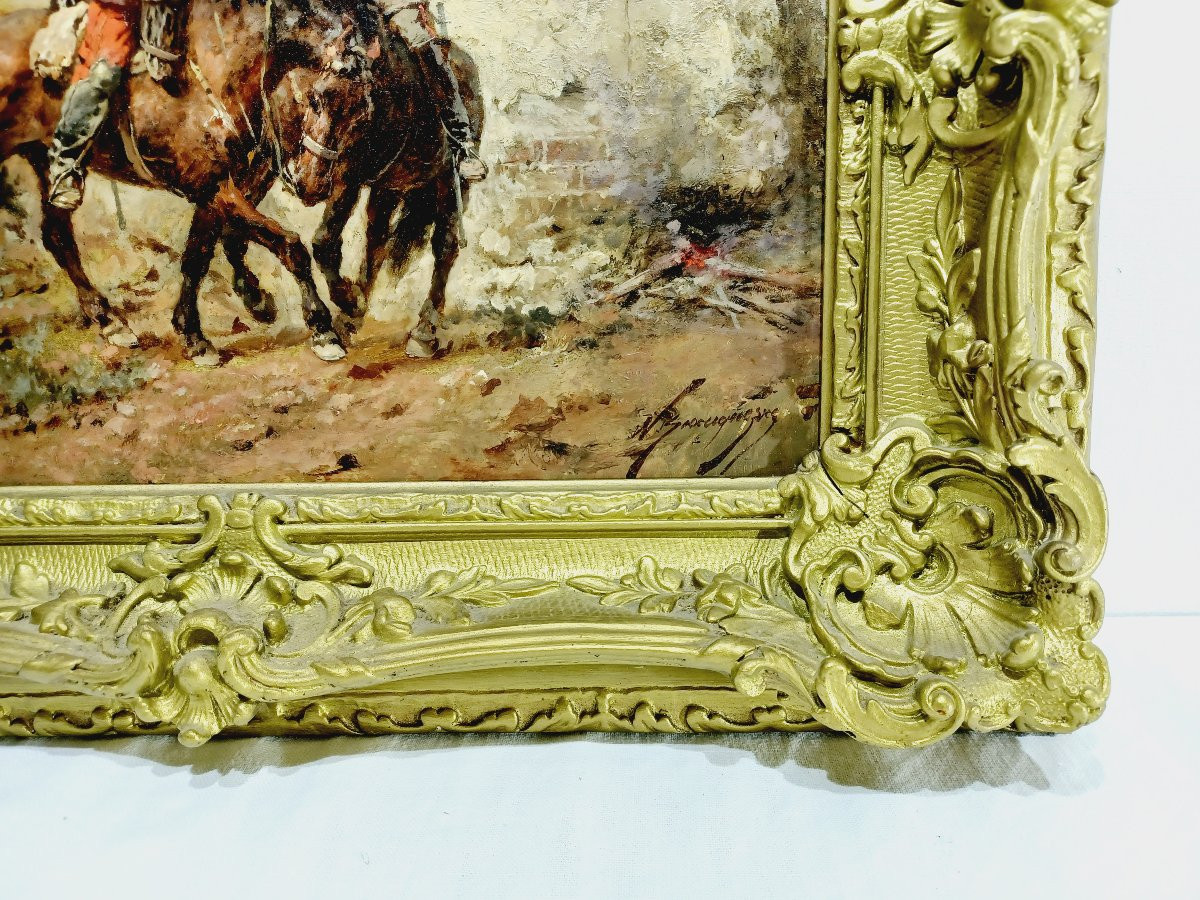 Wilfrid Constant Beauquesne -  Huile Sur Toile « Combat de cavaliers »-photo-3