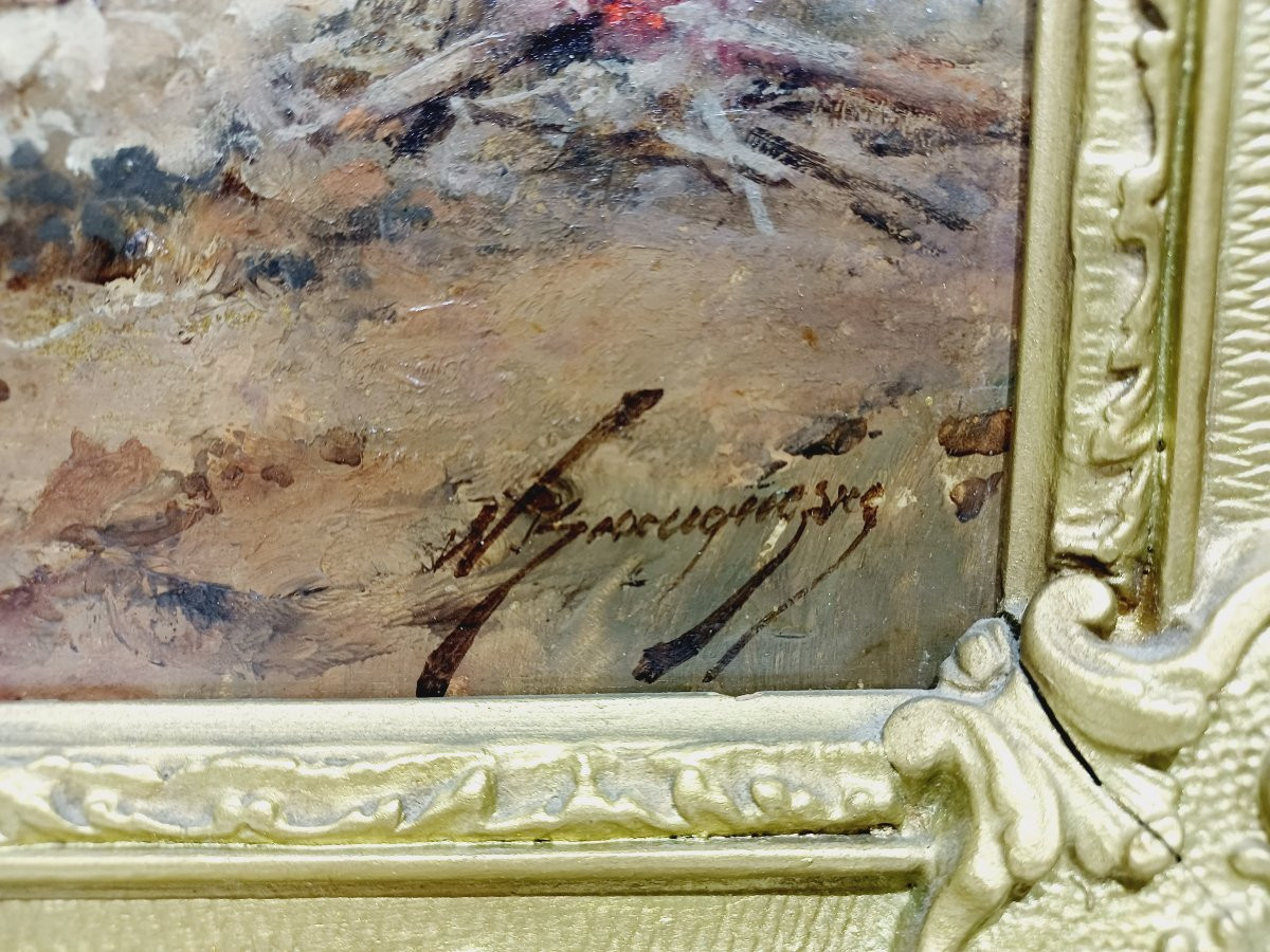 Wilfrid Constant Beauquesne -  Huile Sur Toile « Combat de cavaliers »-photo-5