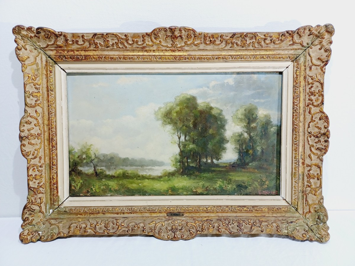 G. Mériot - Oil On Panel "the Creuse At Bénévent"