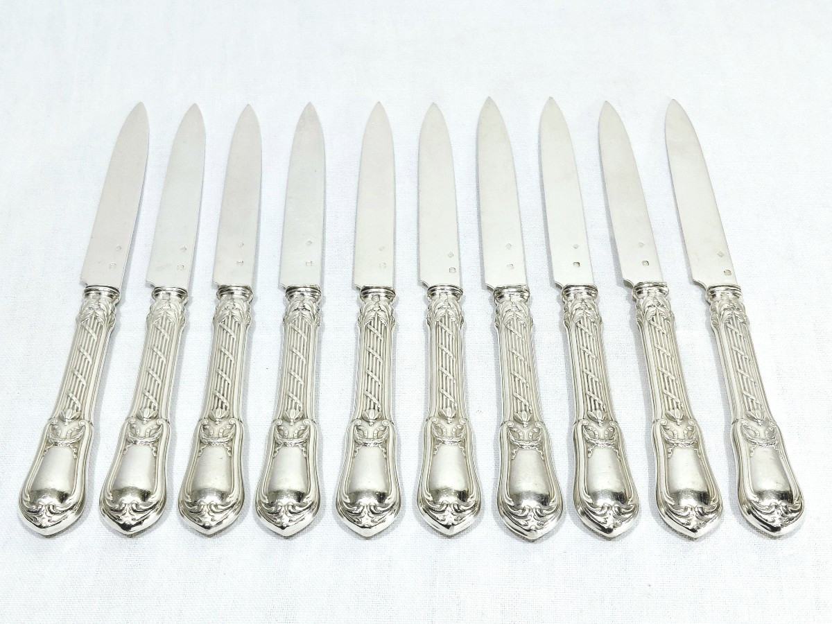 10 Couteaux à fruit en argent de style Louis XVI 