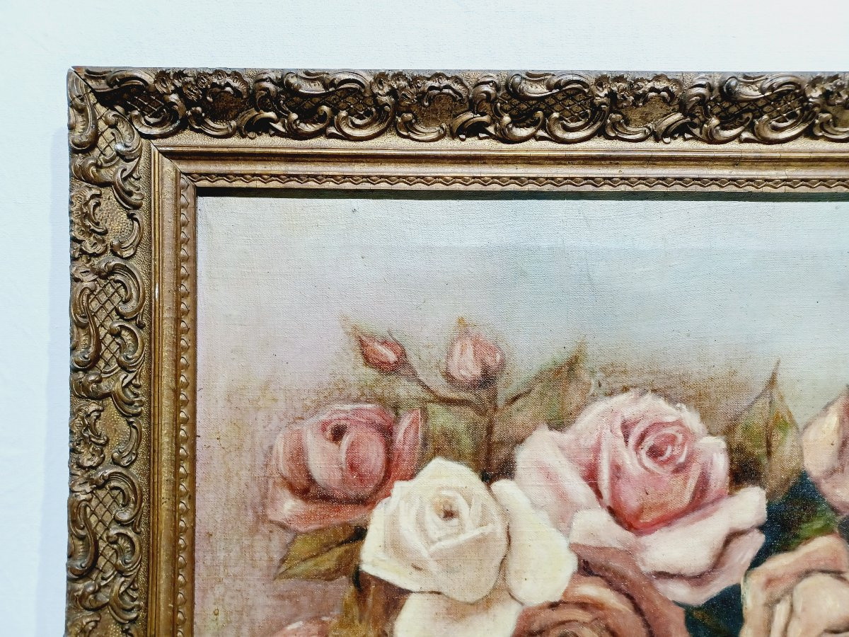 H. Schlehuher -  Huile Sur Toile « Bouquet de roses »-photo-2