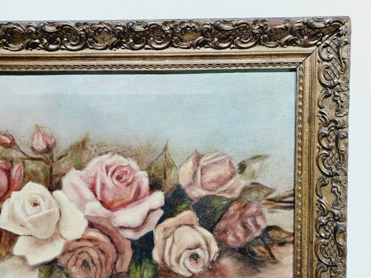 H. Schlehuher -  Huile Sur Toile « Bouquet de roses »-photo-3
