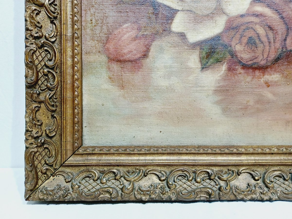 H. Schlehuher -  Huile Sur Toile « Bouquet de roses »-photo-1