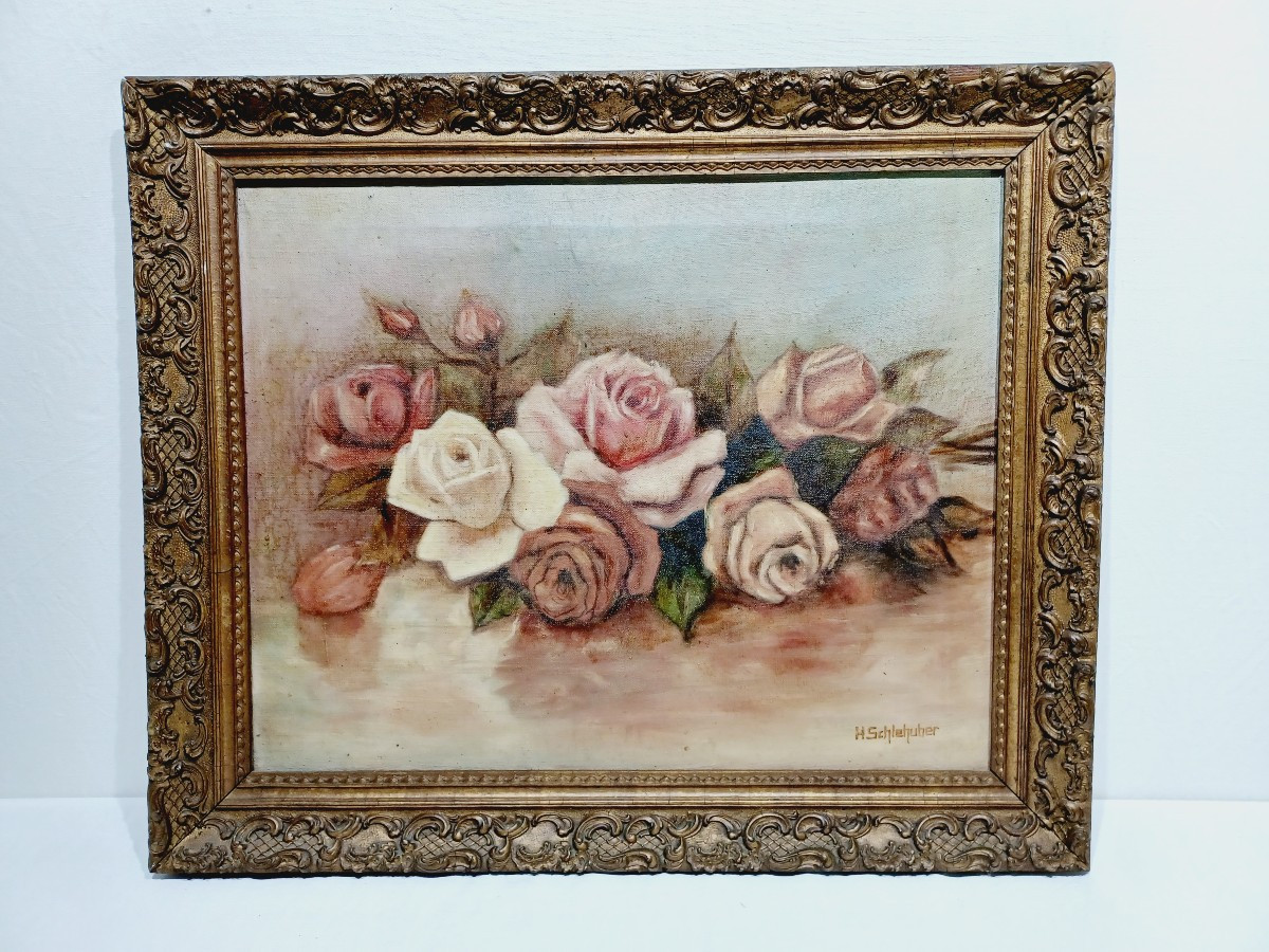 H. Schlehuher -  Huile Sur Toile « Bouquet de roses »