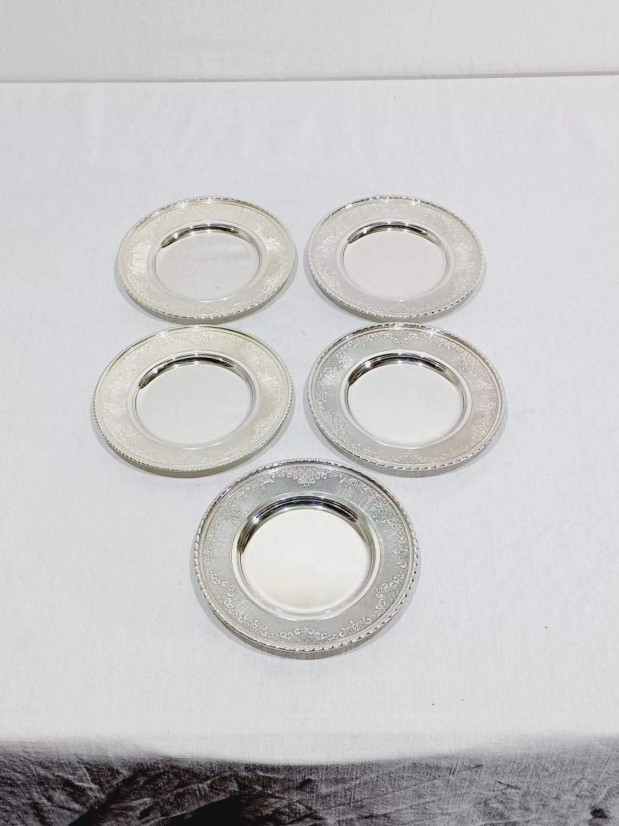 5 DESSOUS DE BOUTEILLES EN MÉTAL ARGENTÉ-photo-3