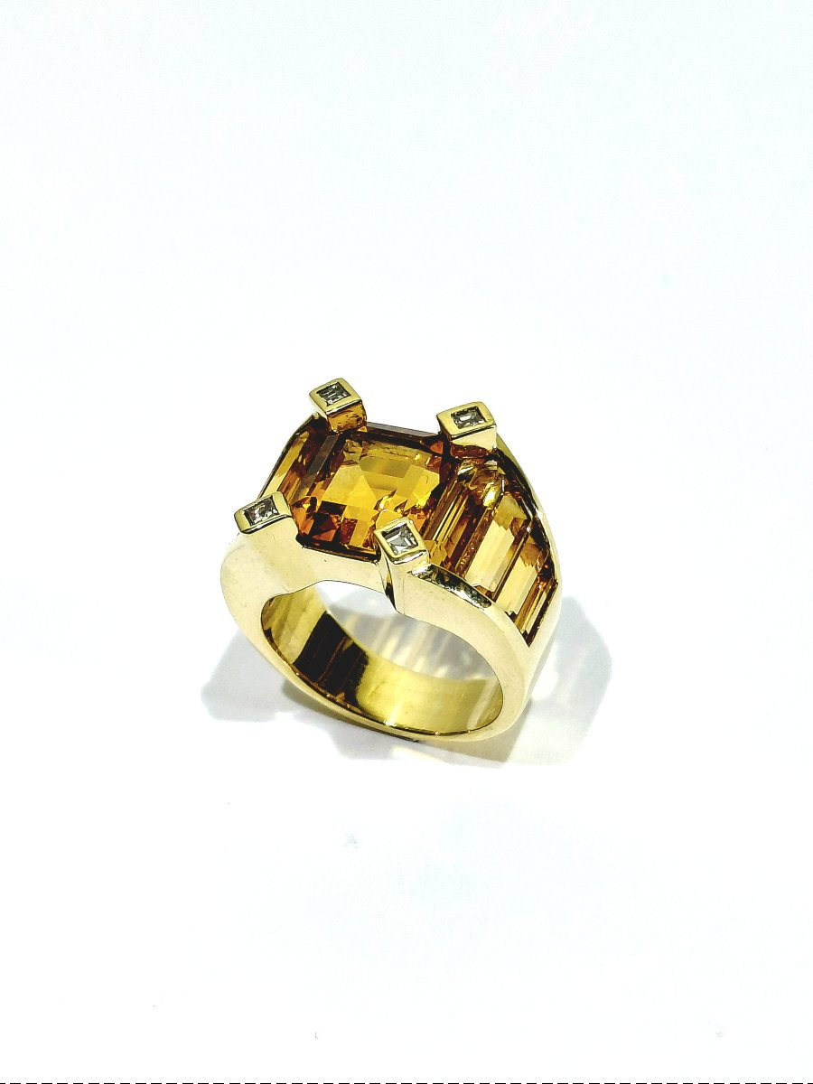 Bague en or citrines et diamants-photo-2