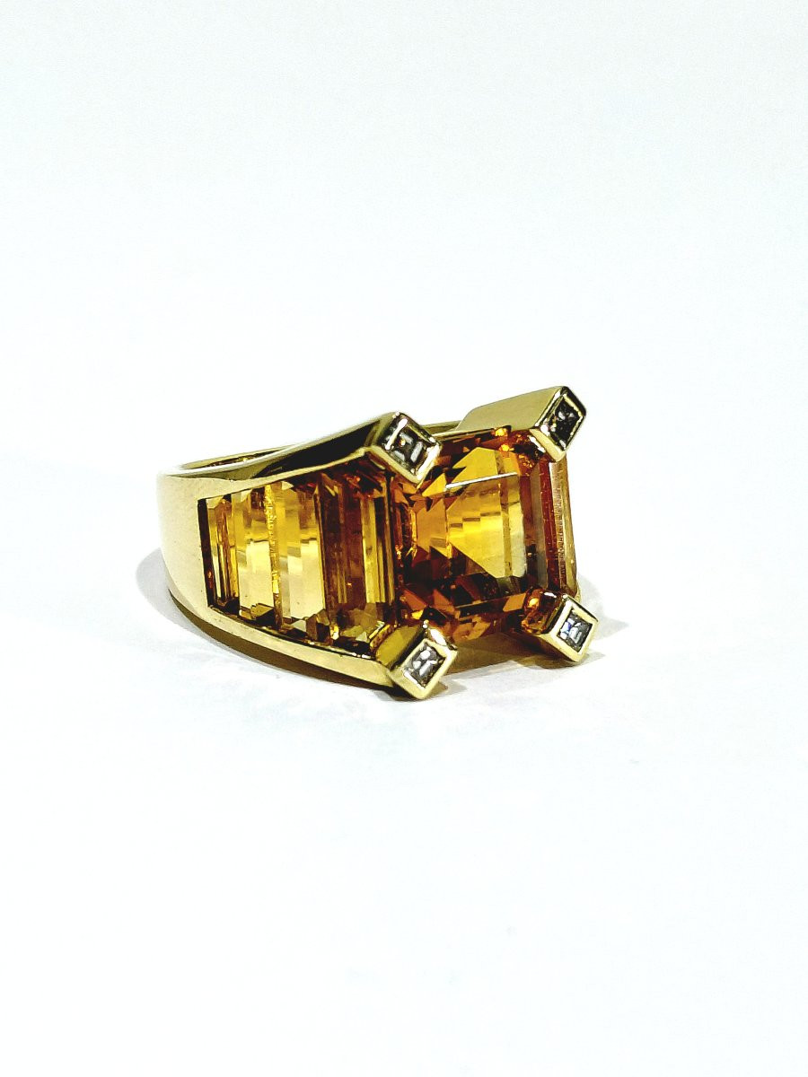 Bague en or citrines et diamants-photo-3