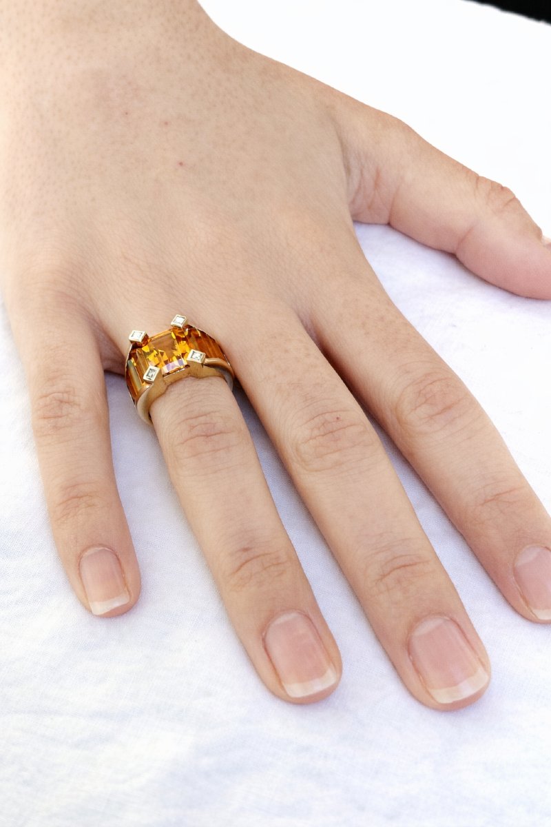 Bague en or citrines et diamants-photo-6