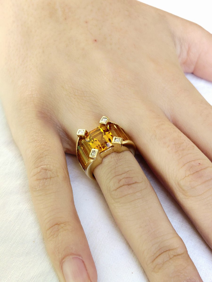 Bague en or citrines et diamants-photo-7