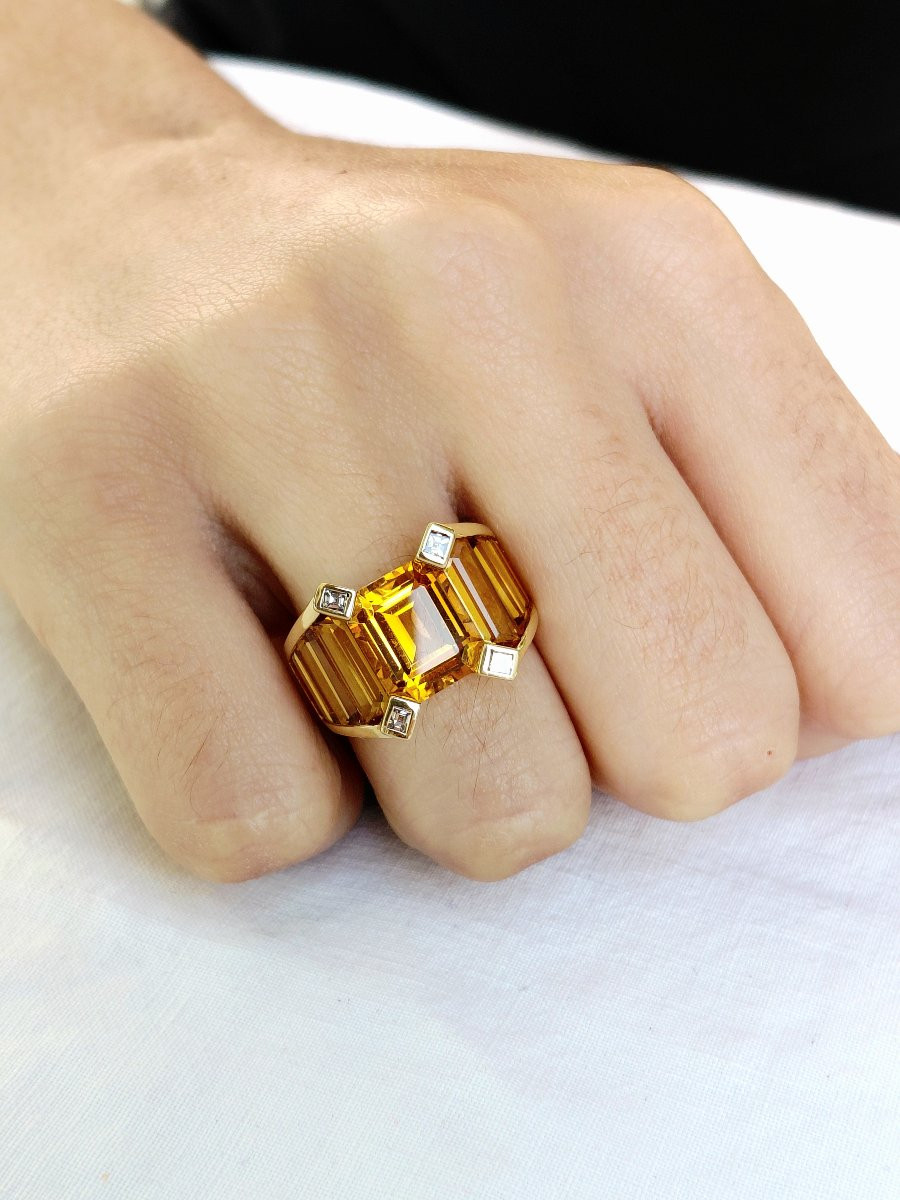 Bague en or citrines et diamants-photo-8