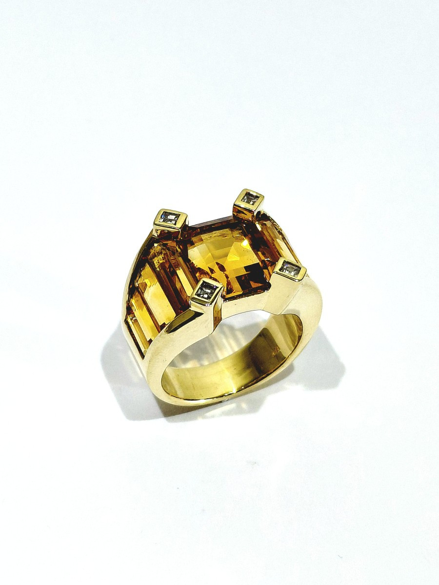 Bague en or citrines et diamants
