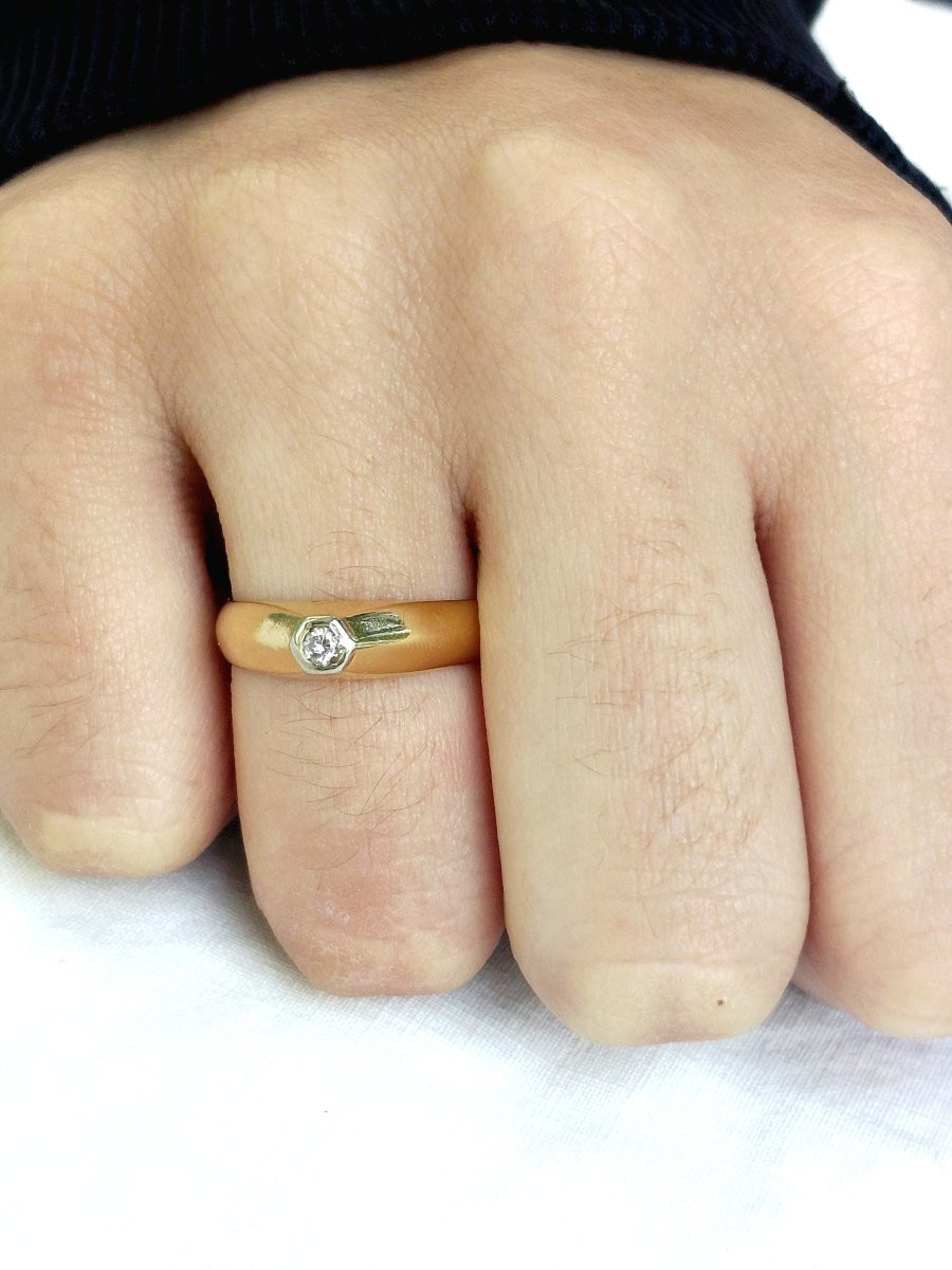 Bague dôme or jaune 18 carats et diamant-photo-8