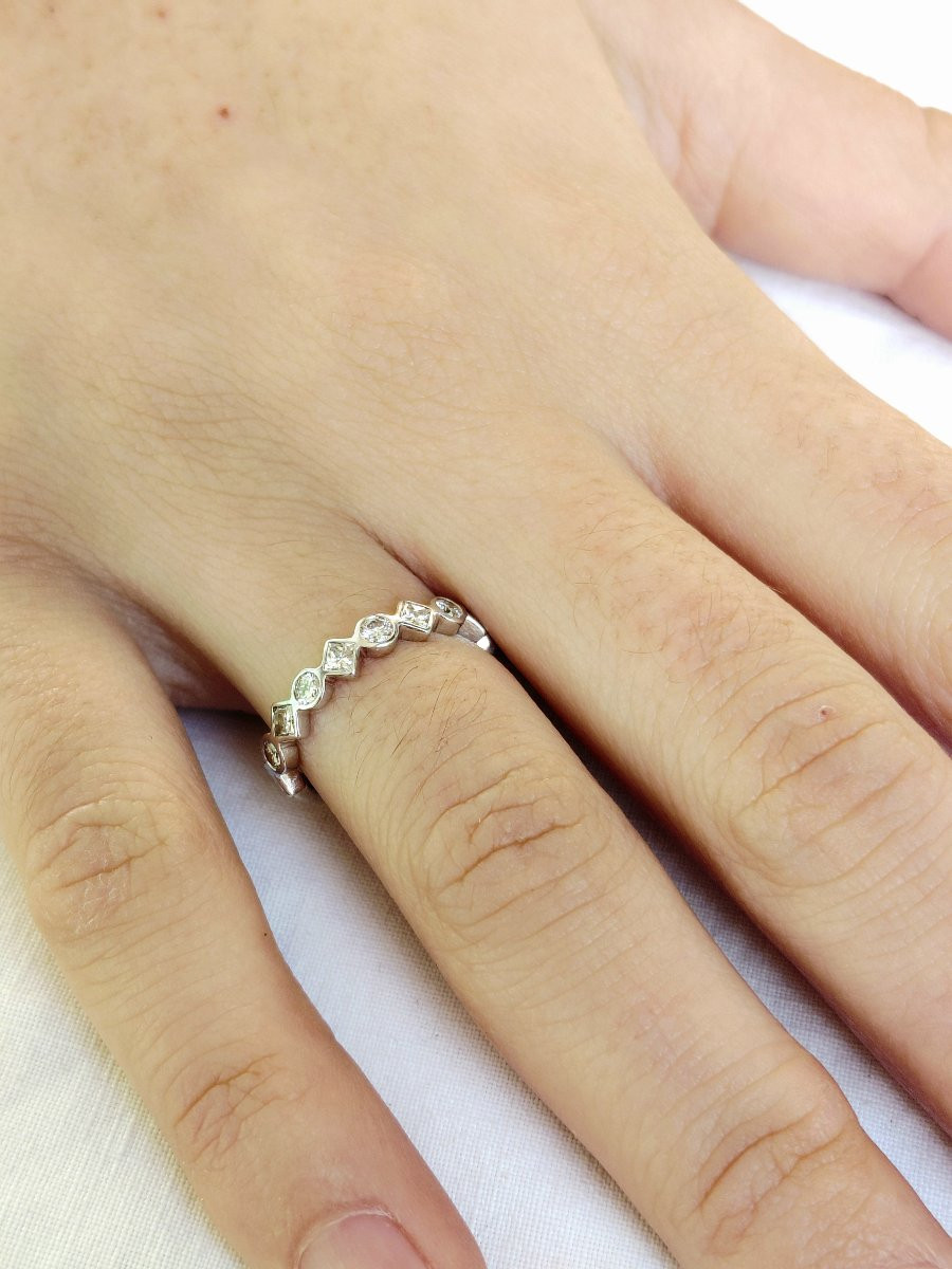 Half-round White Gold Diamond Wedding Ring-photo-7