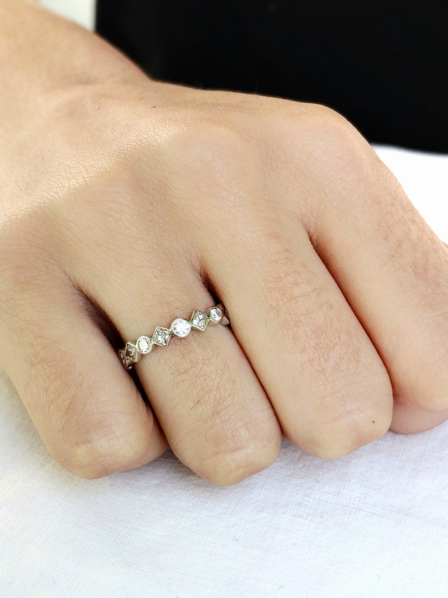 Half-round White Gold Diamond Wedding Ring-photo-8