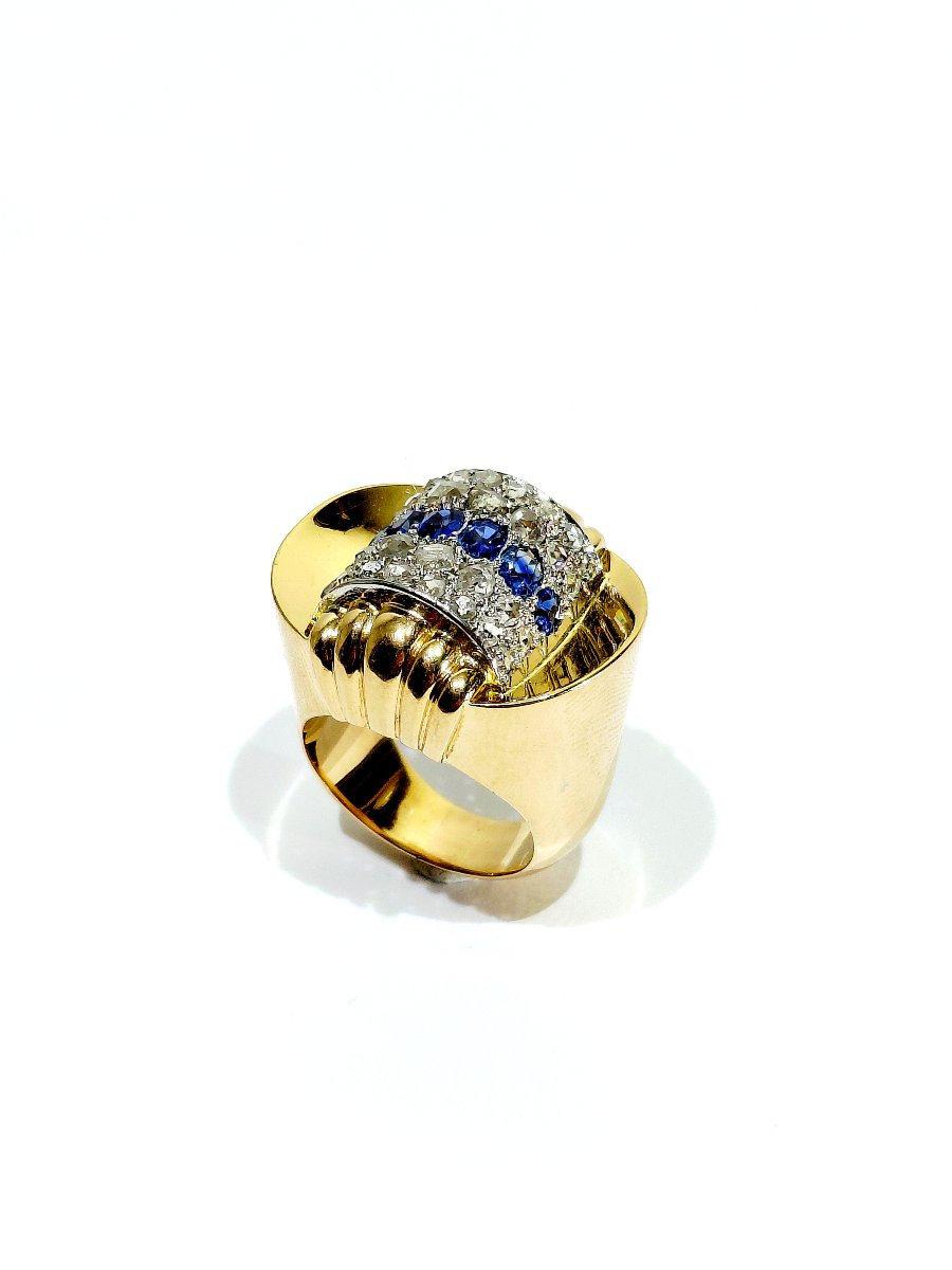 1930 Gold Diamond And Sapphire Ring-photo-2