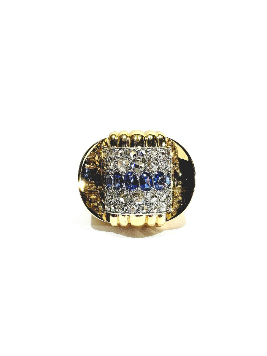 1930 Gold Diamond And Sapphire Ring-photo-3